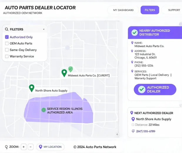 Map style dealer locator for Motorcraft support